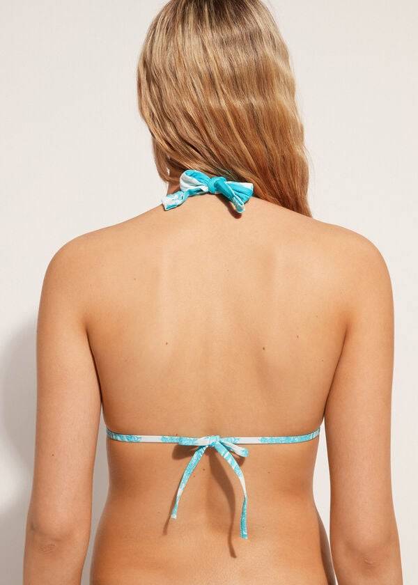Ženski zgornji del bikinija calzedonia triangle string sorrento moder