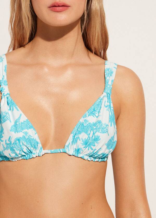 Ženski zgornji del bikinija calzedonia triangle string sorrento moder