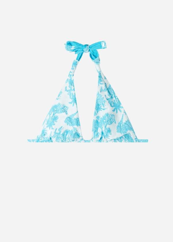 Ženski zgornji del bikinija calzedonia triangle string sorrento moder