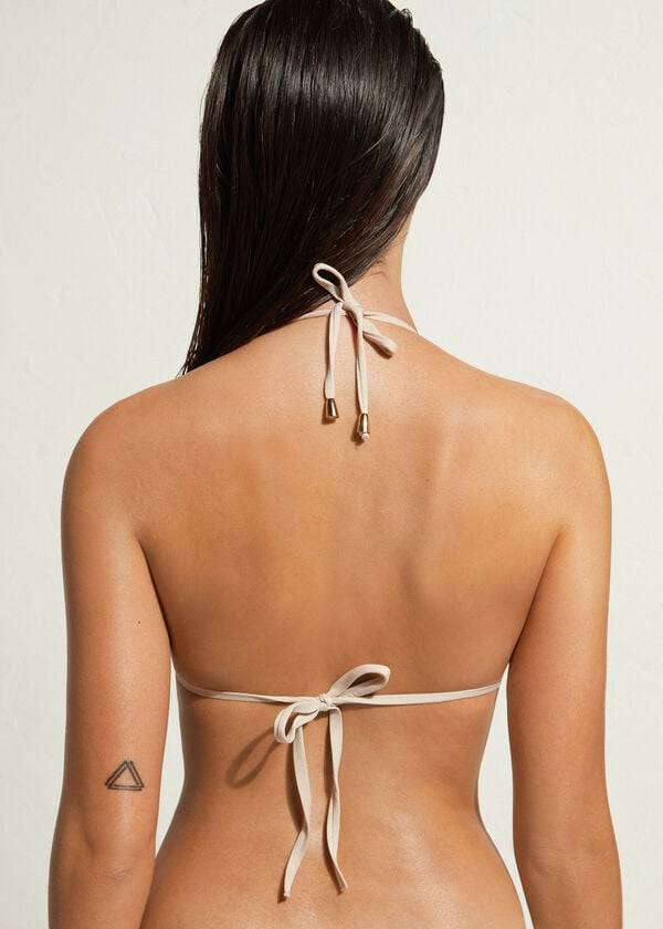 bež ženski zgornji del bikinija calzedonia triangle string the hamptons