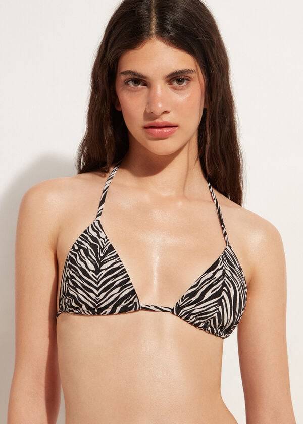 Ženski zgornji del bikinijev calzedonia triangle string zebra nairobi črne barve