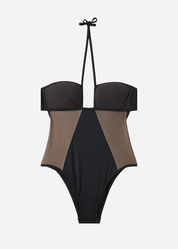 Ženske kopalke calzedonia one piece tulle insert tokyo črne