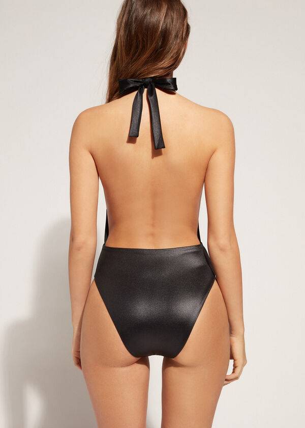 Črne ženske enodelne kopalke calzedonia milano