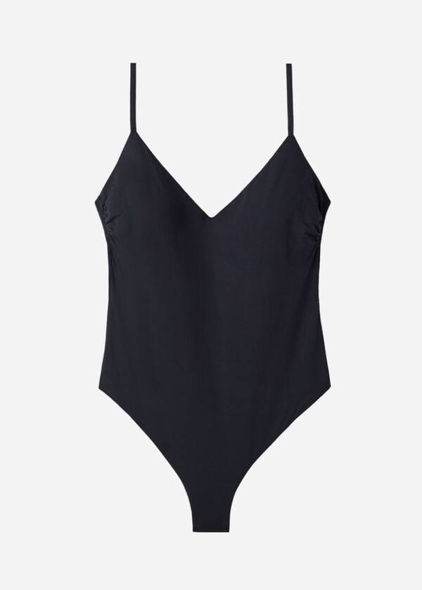 Ženske enodelne kopalke calzedonia indonesia z oblazinjenjem črne