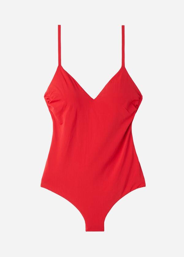 rdeče podložene enodelne kopalke calzedonia indonesia za ženske